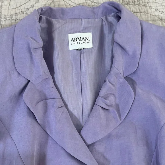Armani Collezioni Purple Blazer. Ruffle collar, pockets, button down. - Picture 3 of 8